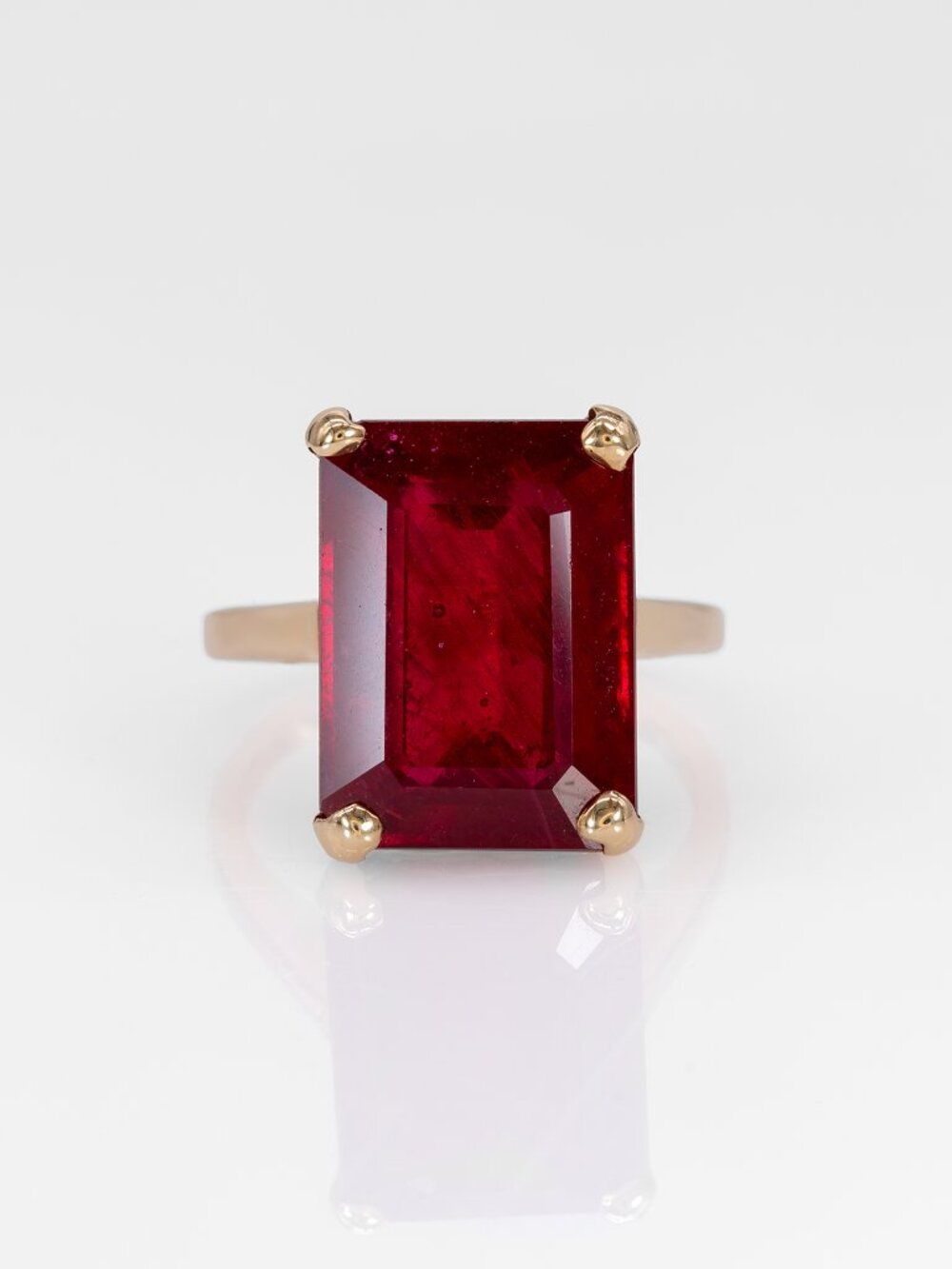 Estate 13.9 Ct Emerald Cut Madagascar Ruby Ring in Solid 14K Yellow Gold
